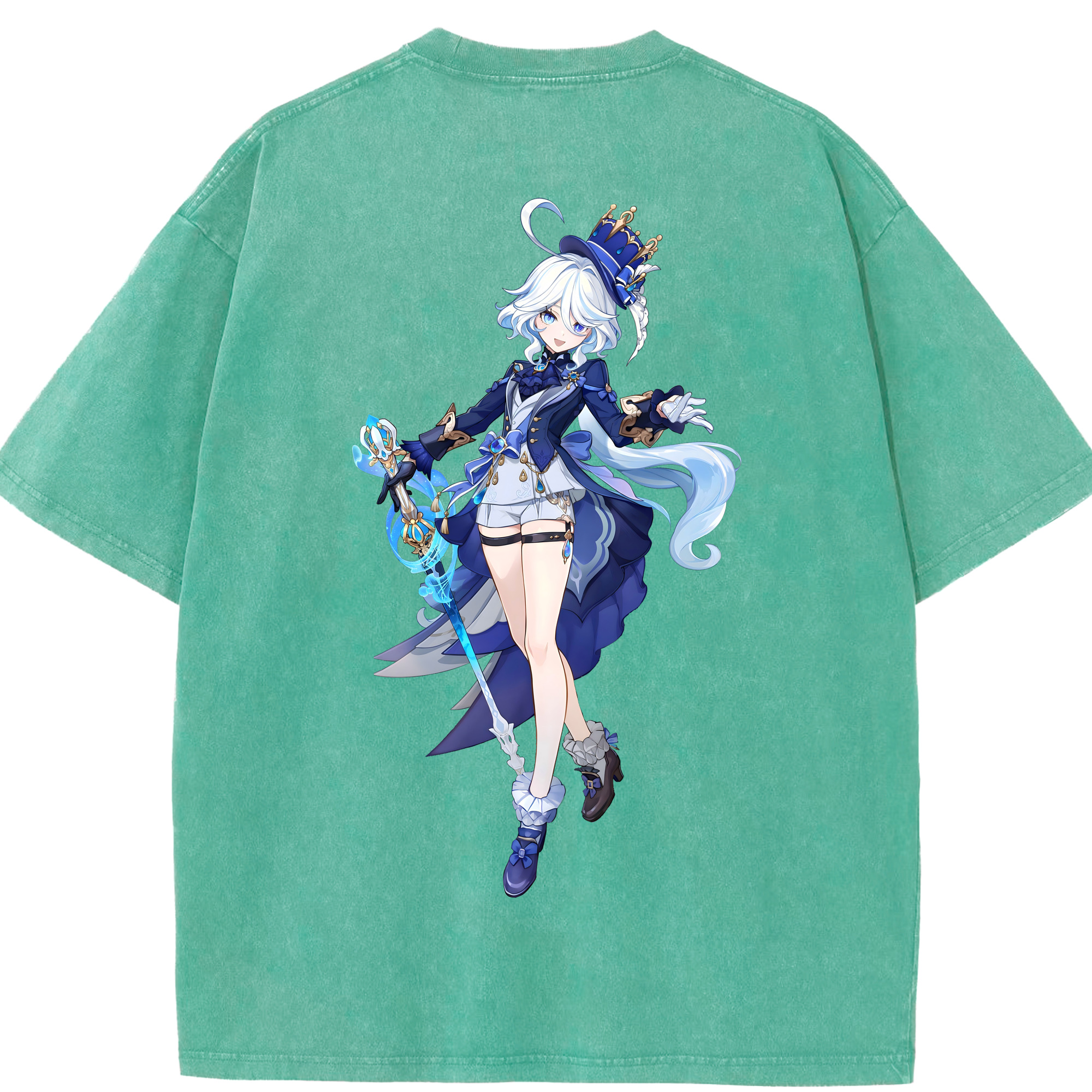 げんし神 フリーナ genshin Furina 綿100% ヴィンテージ風 半袖Tシャツ（背面プリント）